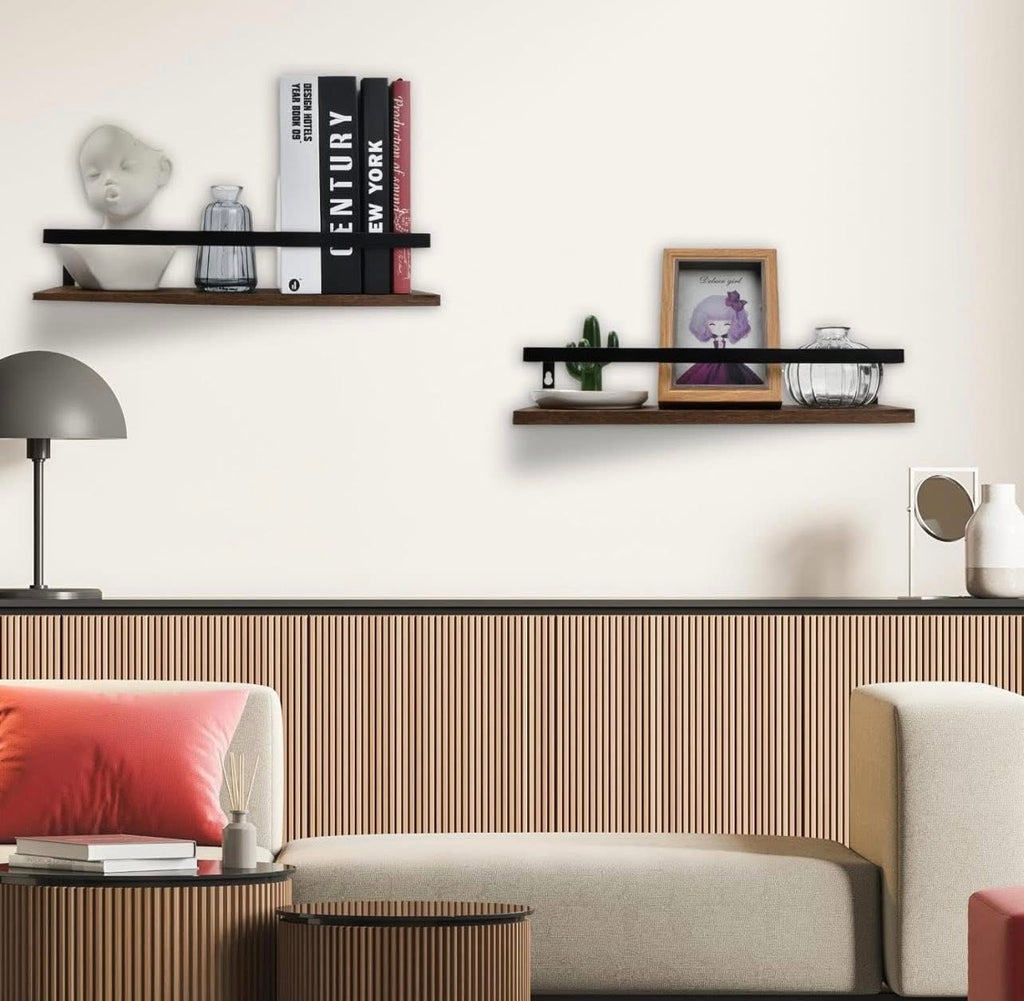 Litinliv Wall Shelf, Floating Shelves Wall Mounted, Solid Wooden Shelves, Set of 2 Floating Shelves,Rustic Wooden Shelves Decorative Wall Shelf,Wall Mounted Shelves for Bathroom, Living Room, Bedroom