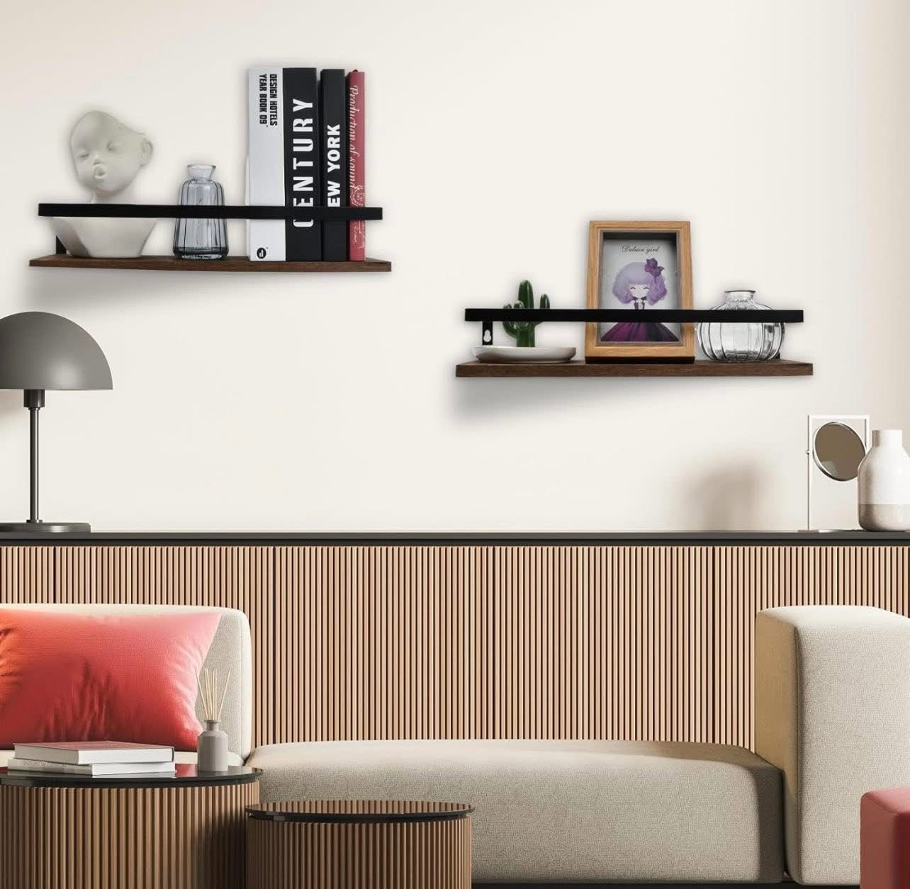 Litinliv Wall Shelf, Floating Shelves Wall Mounted, Solid Wooden Shelves, Set of 2 Floating Shelves,Rustic Wooden Shelves Decorative Wall Shelf,Wall Mounted Shelves for Bathroom, Living Room, Bedroom