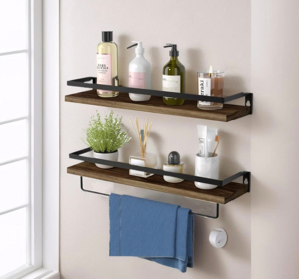 Litinliv Wall Shelf, Floating Shelves Wall Mounted, Solid Wooden Shelves, Set of 2 Floating Shelves,Rustic Wooden Shelves Decorative Wall Shelf,Wall Mounted Shelves for Bathroom, Living Room, Bedroom
