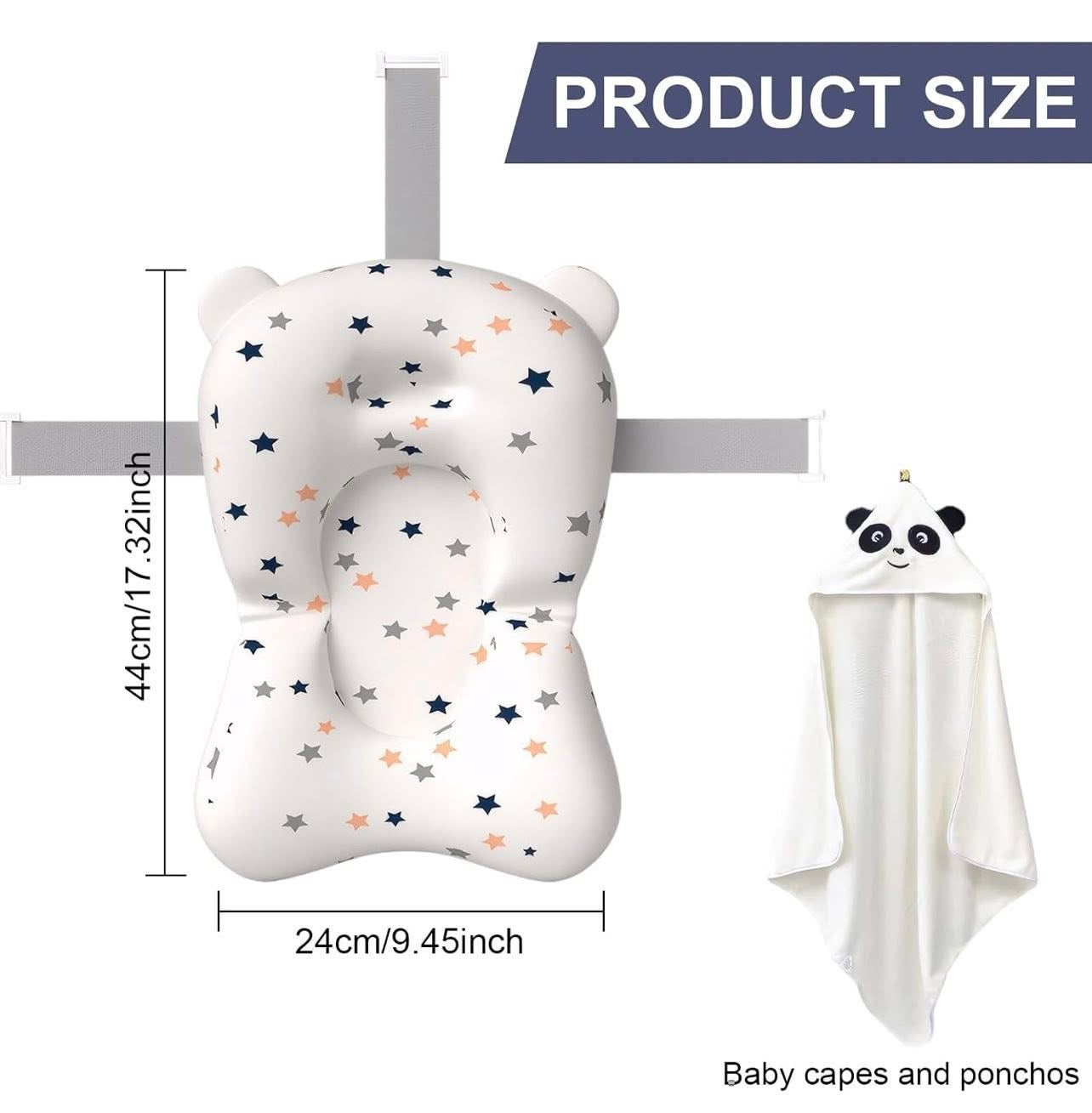 Baby Bath Pillow Seat, Baby Bath Mat Pillow Newborn, with Cute Hooded Baby Towel