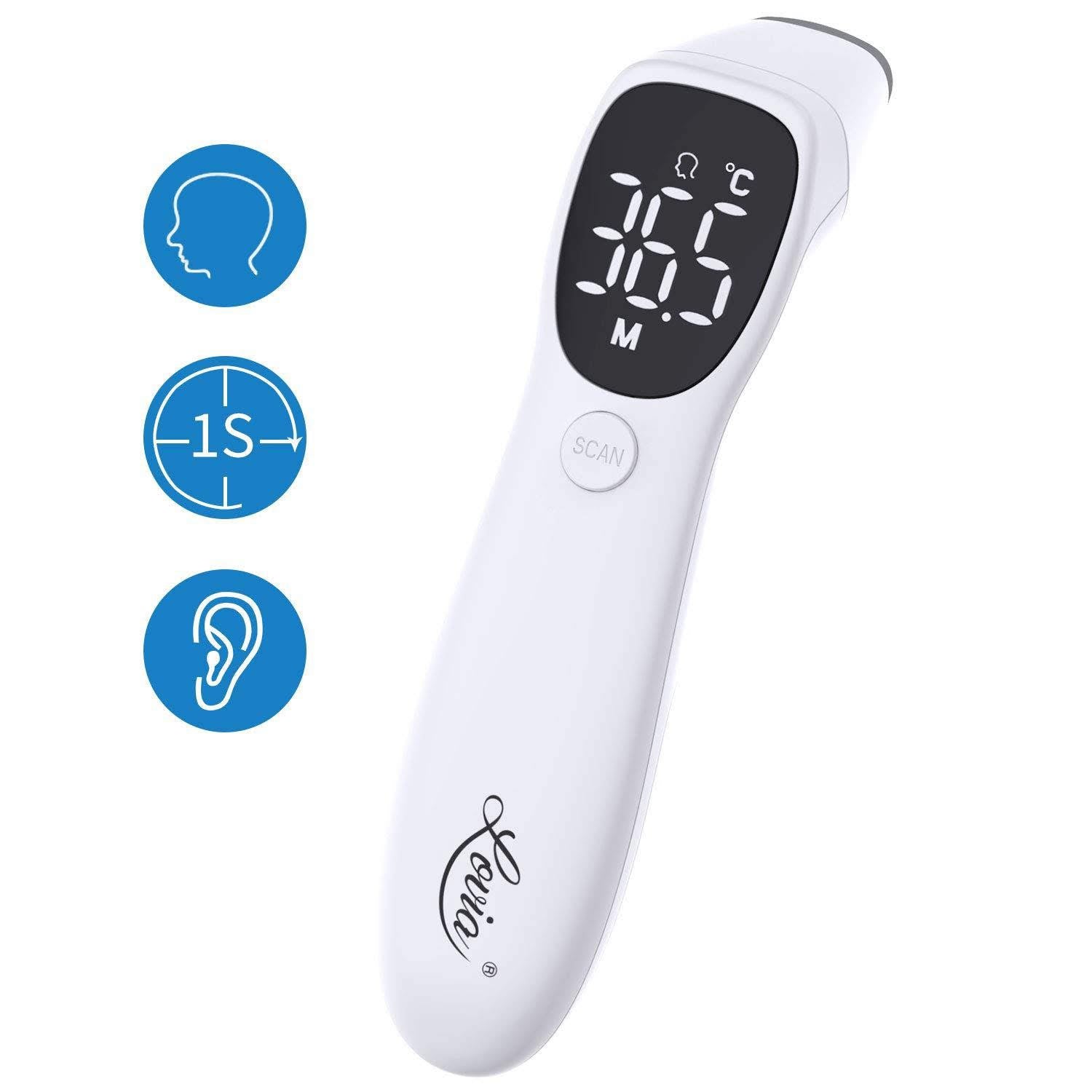 Forehead and Ear Thermometer for Fever - Lovia Digital Medical Infrared Temporal Thermometer for Infants Babies Kids and Adults with Fever Alarm, Accurate Instant Reading, Large LED Display