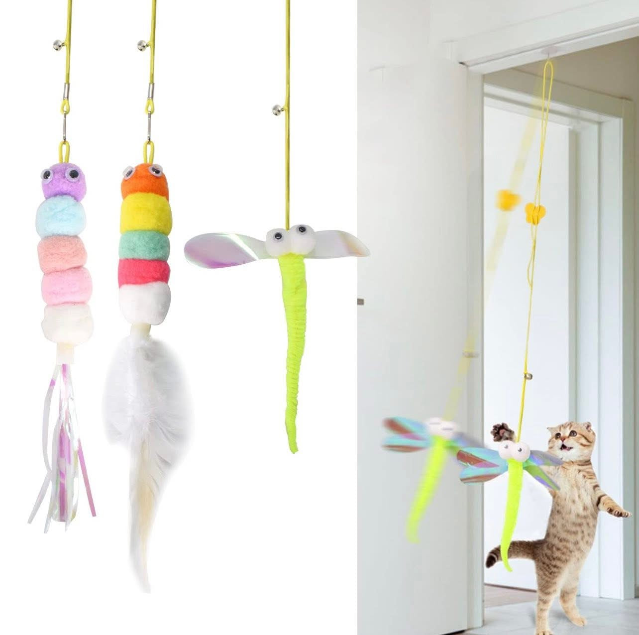 3Pcs Hanging Cat Toys for Indoor Playing - Interactive Exercise and Entertainment Toy, Retractable Door Catnip Toy With Bells for Cats and Kittens