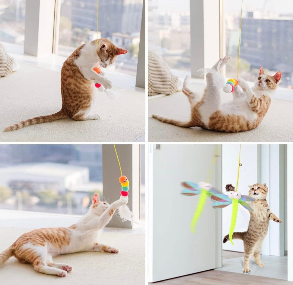 3Pcs Hanging Cat Toys for Indoor Playing - Interactive Exercise and Entertainment Toy, Retractable Door Catnip Toy With Bells for Cats and Kittens