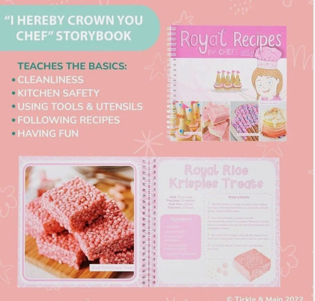Includes Apron, Chef Hat, Educational Storybook, and Royal Recipes Cookbook. This is sure to be her favorite gift and the ultimate way to get her excited about cooking and baking!