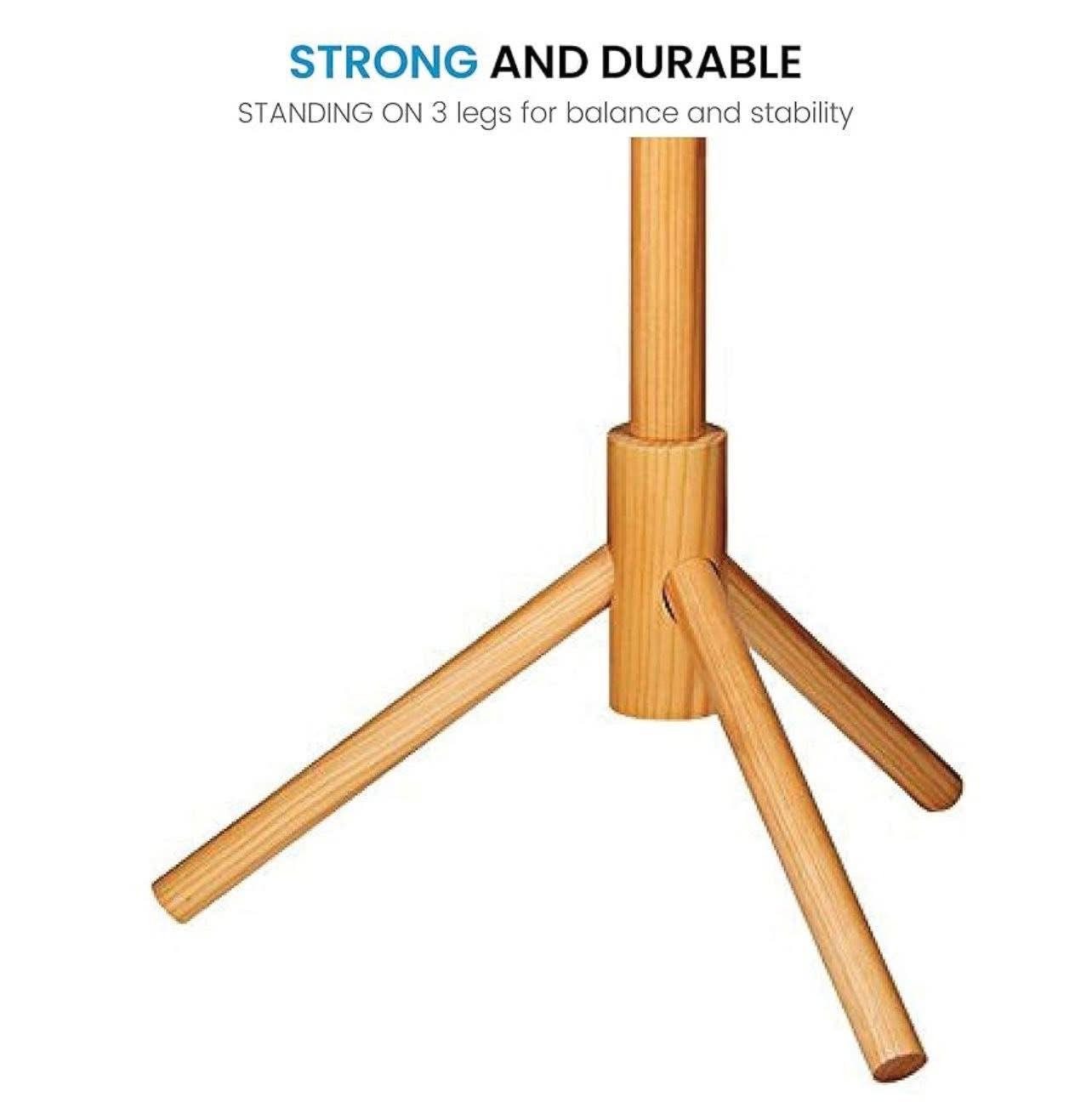 Wooden Tree Coat Rack Stand, 6 Hooks, Super Easy Assembly NO Tools Required, 3 Adjustable Sizes Free Standing Hallway Coat Hanger Hat Stand, for Handbag Clothes & Accessories - Natural Wood