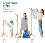 Wooden Tree Coat Rack Stand, 6 Hooks, Super Easy Assembly NO Tools Required, 3 Adjustable Sizes Free Standing Hallway Coat Hanger Hat Stand, for Handbag Clothes & Accessories - Natural Wood