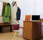Wooden Tree Coat Rack Stand, 6 Hooks, Super Easy Assembly NO Tools Required, 3 Adjustable Sizes Free Standing Hallway Coat Hanger Hat Stand, for Handbag Clothes & Accessories - Natural Wood