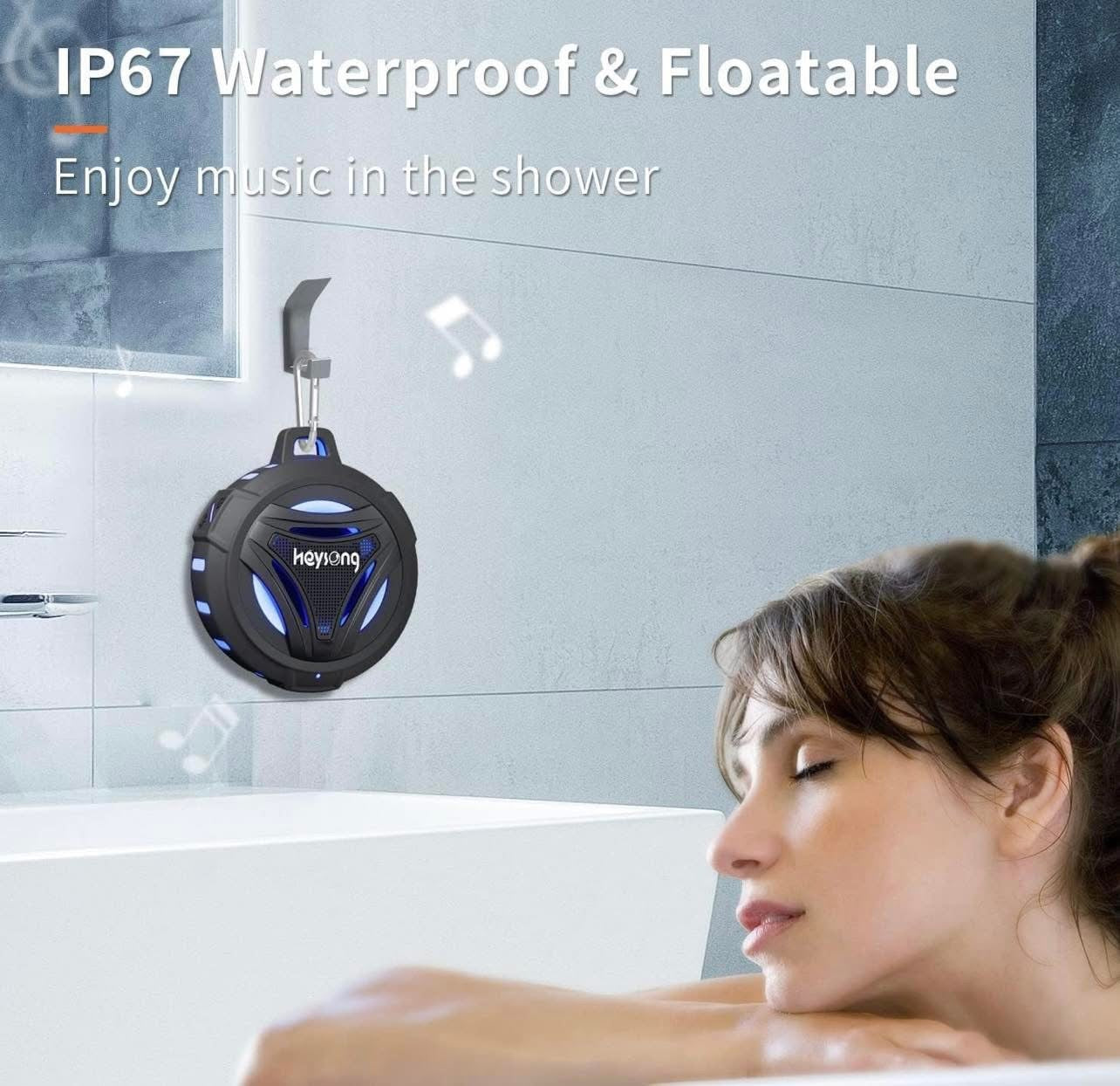 HEYSONG Shower Speaker, Waterpoof Portable Bluetooth Speakers Wireless with LED Lights, IP67, 36H Playtime, Rich Bass Small Speaker Bluetooth
