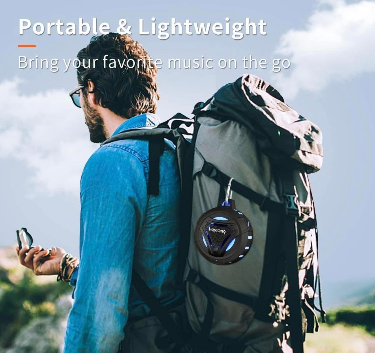 HEYSONG Shower Speaker, Waterpoof Portable Bluetooth Speakers Wireless with LED Lights, IP67, 36H Playtime, Rich Bass Small Speaker Bluetooth