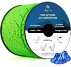 Abma Cord Tent Guy Ropes 4mm 30M Guy Line 6 Pcs Guy Rope Tensioners Heavy Duty Guide Rope for Camping, Gazebos, Awning, Tarp - Reflective Neon Green