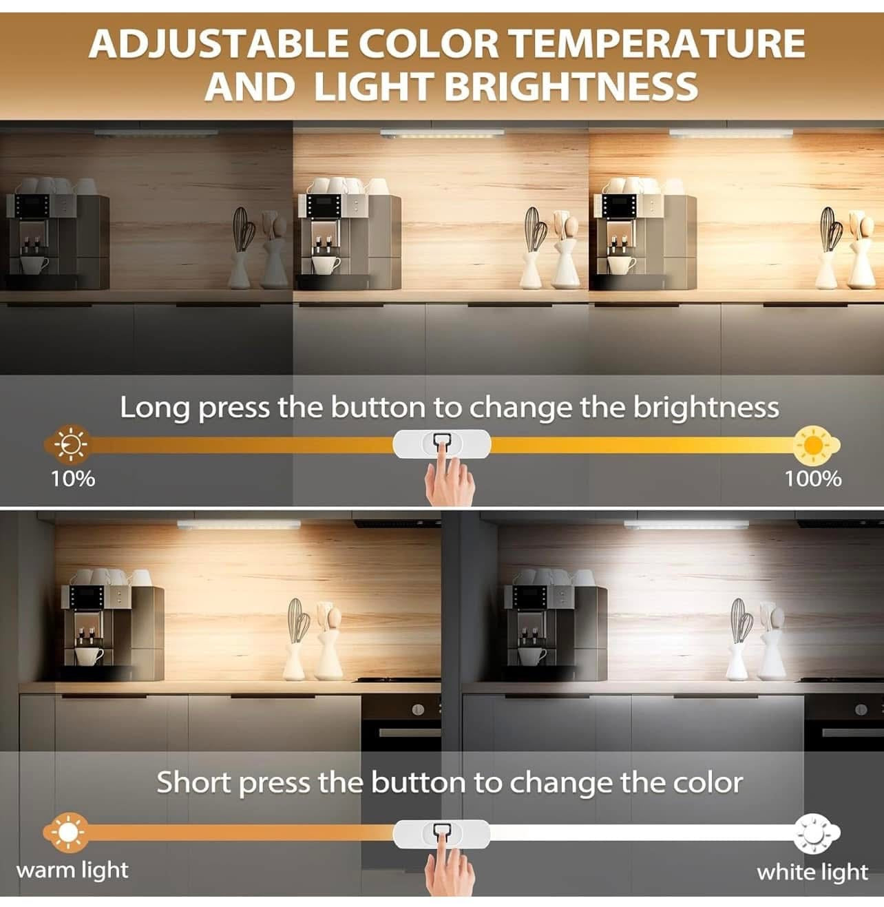 Motion Sensor Lights Indoor, 3 Pack 3 Color Temps Stepless Dimming USB-C Rechargeable Cupboard Light for Kitchen Wardrobe Hallway