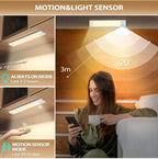 Motion Sensor Lights Indoor, 3 Pack 3 Color Temps Stepless Dimming USB-C Rechargeable Cupboard Light for Kitchen Wardrobe Hallway