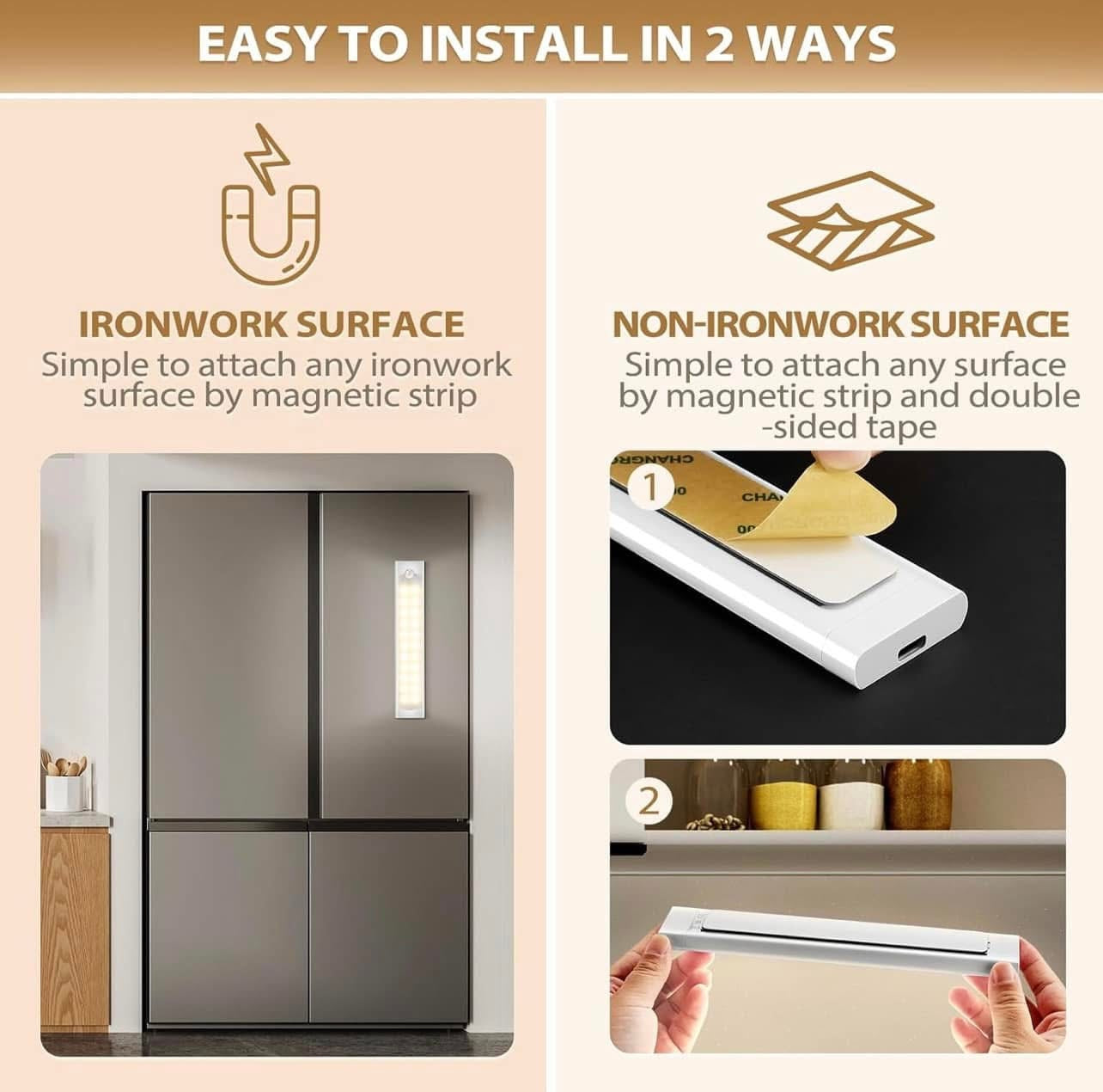 Motion Sensor Lights Indoor, 3 Pack 3 Color Temps Stepless Dimming USB-C Rechargeable Cupboard Light for Kitchen Wardrobe Hallway