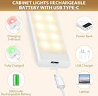 Motion Sensor Lights Indoor, 3 Pack 3 Color Temps Stepless Dimming USB-C Rechargeable Cupboard Light for Kitchen Wardrobe Hallway