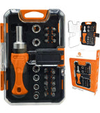 Compact 23-Piece Screw Driver Handle Tool Set with Ratchet, Sockets, and Screwdriver Bits - Home and Auto Essential Kit