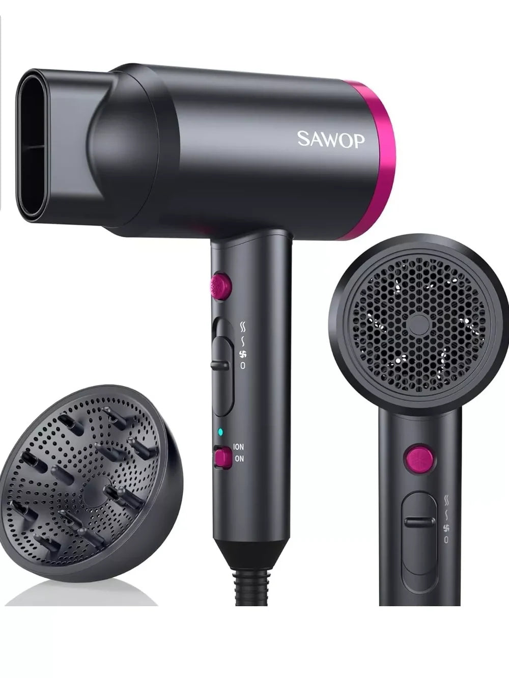 SAWOP Ionic Hair Dryer with Diffuser & Concentrator – Professional Fast-Drying Hair Dryer