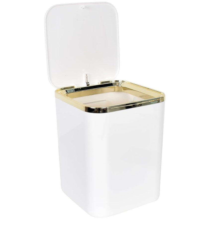 Tolenre Mini Trash Can with Lid - 2 L Pop Up Wastebasket for Bathroom Vanity, Desktop, Coffee Table - Dispose of Cotton Rounds, Makeup Sponges, Tissues