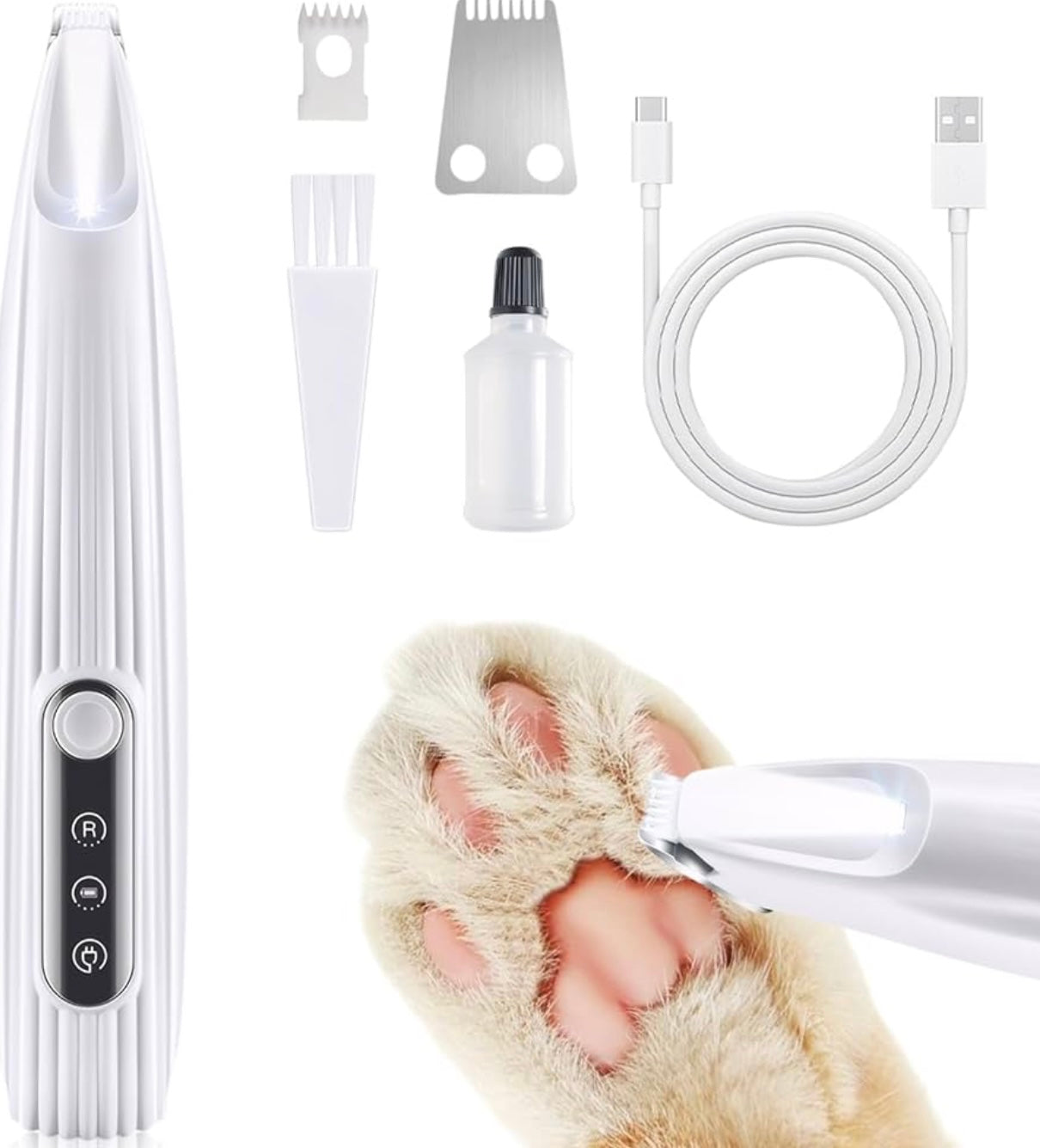 Precision Grooming Clipper for Dogs, Quiet Pet Paw Trimmer, Dog Clipper with LED Light, Waterproof & USB Charging Dog Trimmer, for Paws, Ears, Face, Body (White)