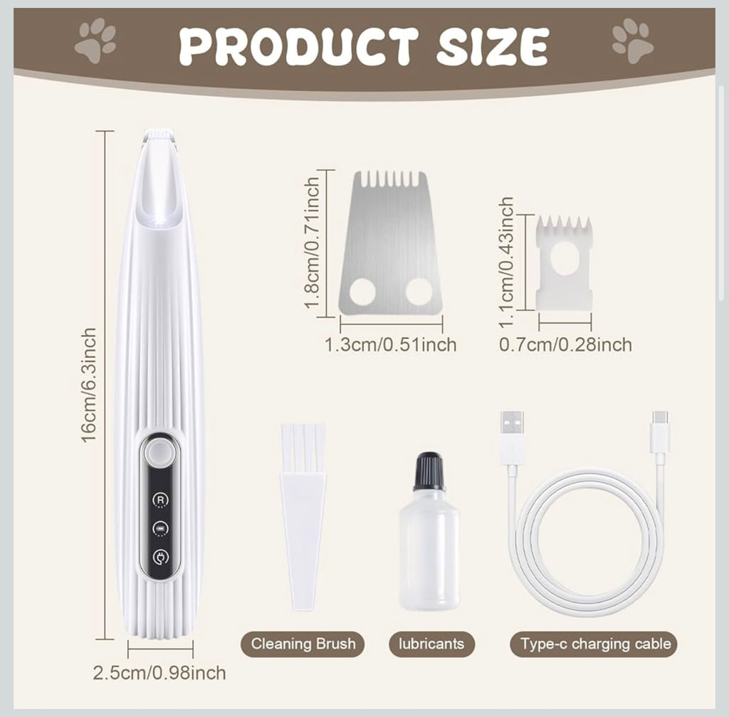 Precision Grooming Clipper for Dogs, Quiet Pet Paw Trimmer, Dog Clipper with LED Light, Waterproof & USB Charging Dog Trimmer, for Paws, Ears, Face, Body (White)