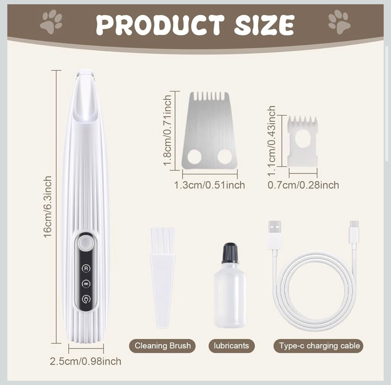 Precision Grooming Clipper for Dogs, Quiet Pet Paw Trimmer, Dog Clipper with LED Light, Waterproof & USB Charging Dog Trimmer, for Paws, Ears, Face, Body (White)
