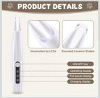 Precision Grooming Clipper for Dogs, Quiet Pet Paw Trimmer, Dog Clipper with LED Light, Waterproof & USB Charging Dog Trimmer, for Paws, Ears, Face, Body (White)
