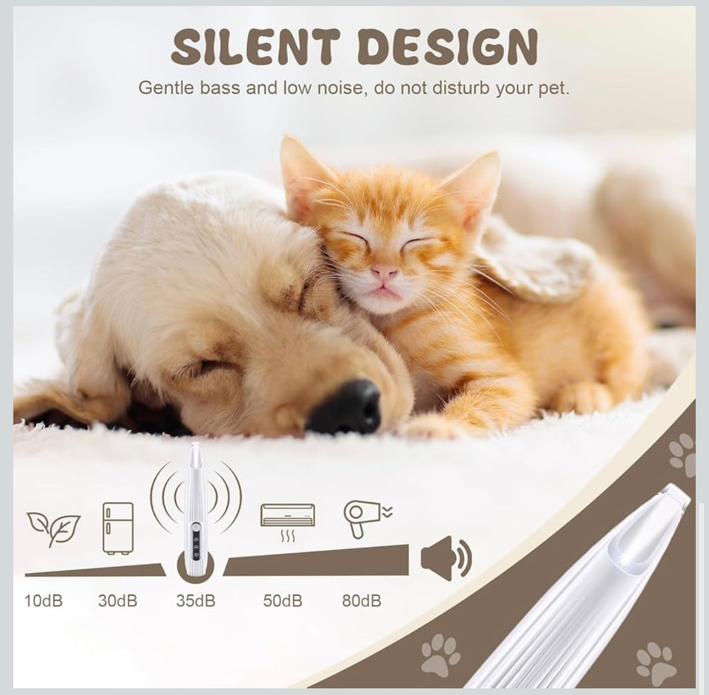Precision Grooming Clipper for Dogs, Quiet Pet Paw Trimmer, Dog Clipper with LED Light, Waterproof & USB Charging Dog Trimmer, for Paws, Ears, Face, Body (White)