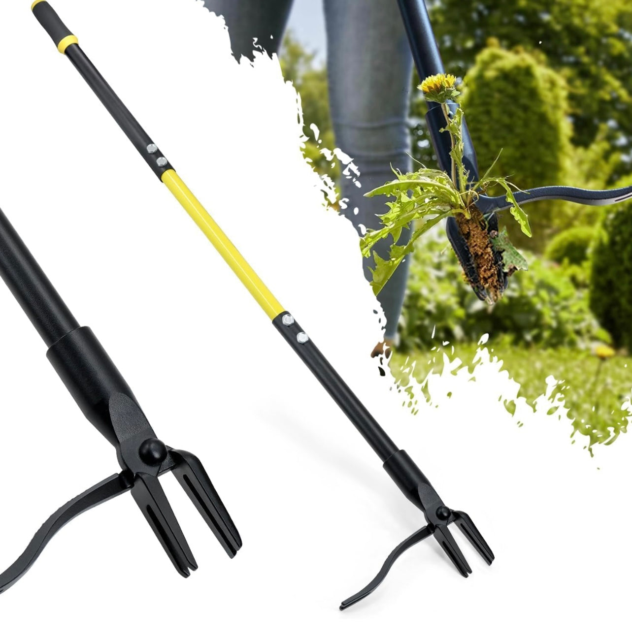 Jardineer Weed Remover Tool Stand Up, 45" Weeding Tools with 4 Claws, Long Handled Dandelion Puller Tool for Patio, Path, Driveway