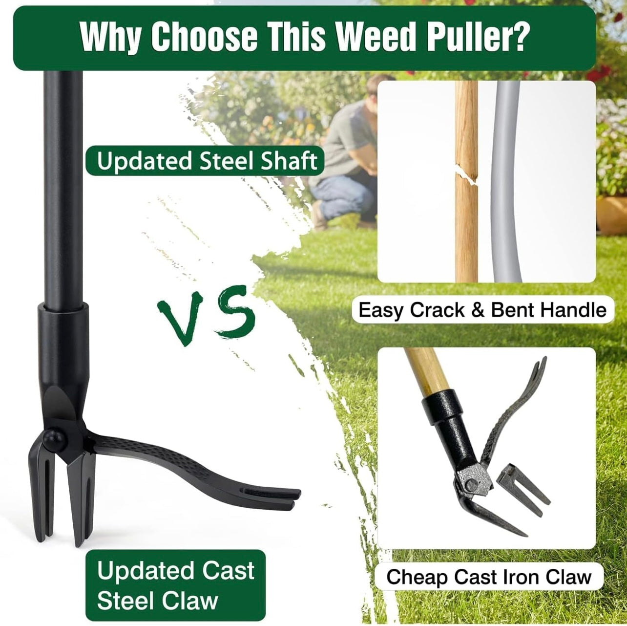 Jardineer Weed Remover Tool Stand Up, 45" Weeding Tools with 4 Claws, Long Handled Dandelion Puller Tool for Patio, Path, Driveway