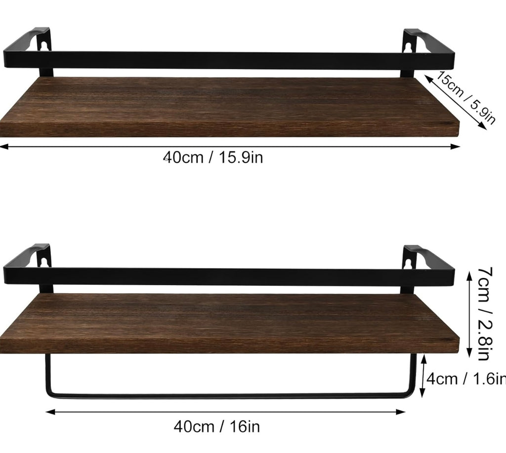 Litinliv Wall Shelf, Floating Shelves Wall Mounted, Solid Wooden Shelves, Set of 2 Floating Shelves,Rustic Wooden Shelves Decorative Wall Shelf,Wall Mounted Shelves for Bathroom, Living Room, Bedroom