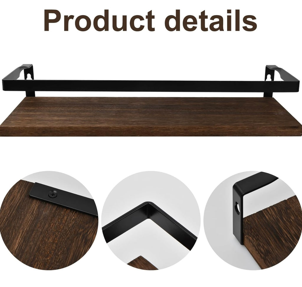 Litinliv Wall Shelf, Floating Shelves Wall Mounted, Solid Wooden Shelves, Set of 2 Floating Shelves,Rustic Wooden Shelves Decorative Wall Shelf,Wall Mounted Shelves for Bathroom, Living Room, Bedroom