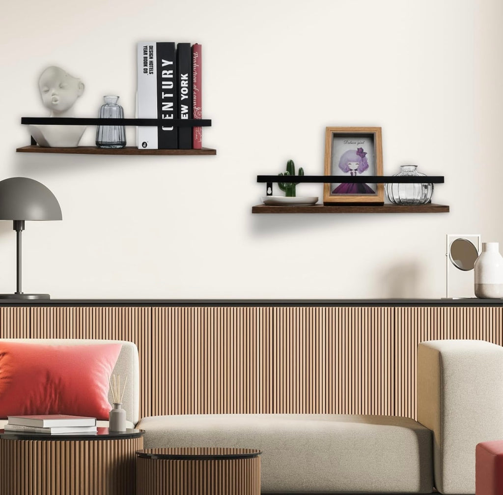 Litinliv Wall Shelf, Floating Shelves Wall Mounted, Solid Wooden Shelves, Set of 2 Floating Shelves,Rustic Wooden Shelves Decorative Wall Shelf,Wall Mounted Shelves for Bathroom, Living Room, Bedroom