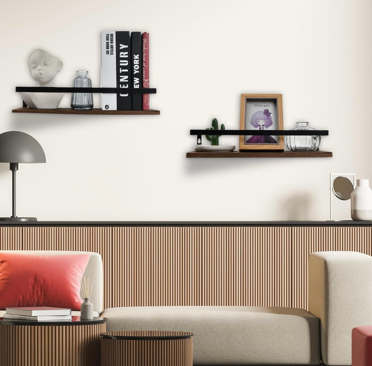 Litinliv Wall Shelf, Floating Shelves Wall Mounted, Solid Wooden Shelves, Set of 2 Floating Shelves,Rustic Wooden Shelves Decorative Wall Shelf,Wall Mounted Shelves for Bathroom, Living Room, Bedroom