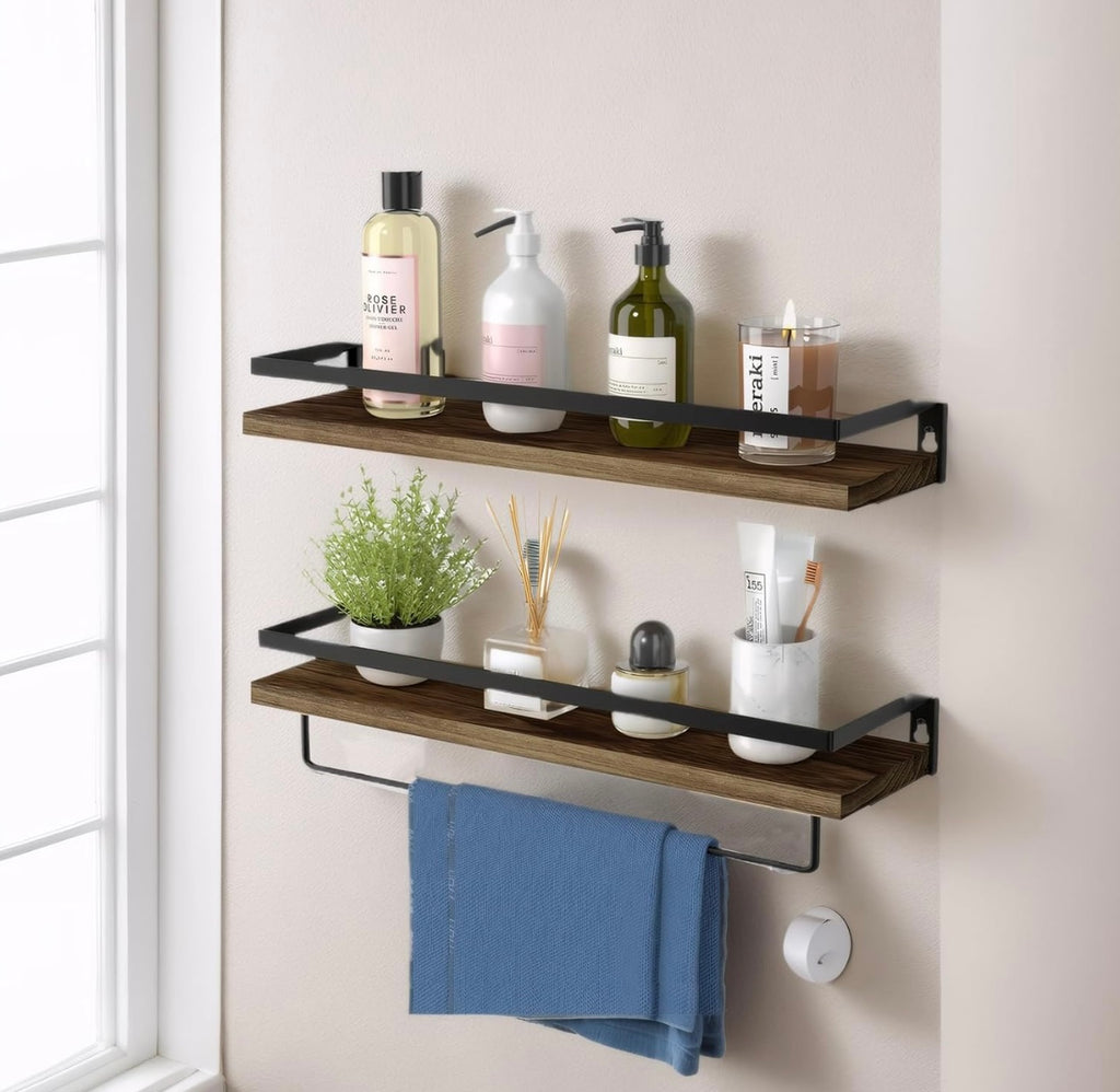 Litinliv Wall Shelf, Floating Shelves Wall Mounted, Solid Wooden Shelves, Set of 2 Floating Shelves,Rustic Wooden Shelves Decorative Wall Shelf,Wall Mounted Shelves for Bathroom, Living Room, Bedroom