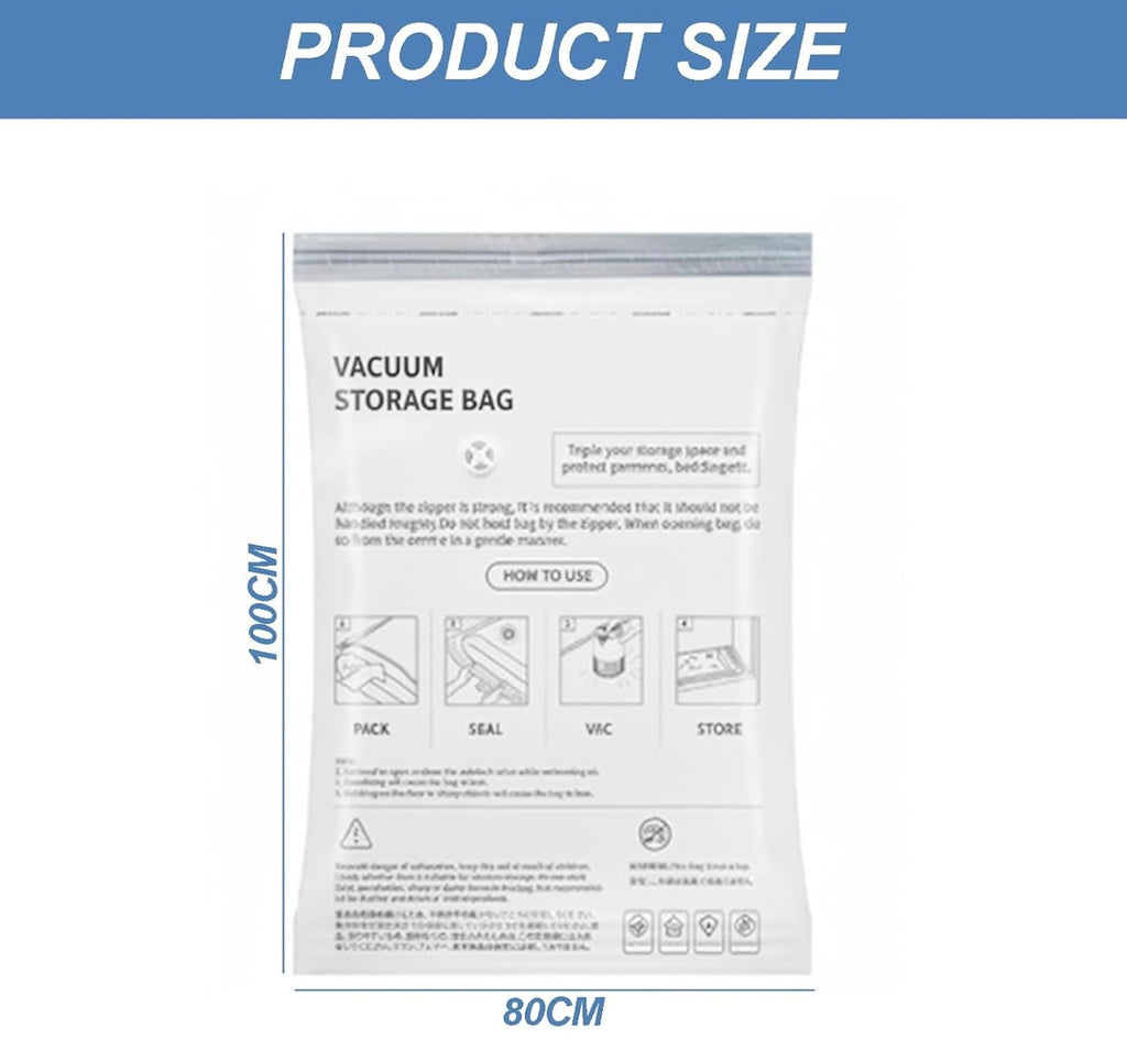 Volumoon Vacuum Storage Bags, 4-Pack Vacuum Compression Storage Bags, 100x80cm, with Airtight Valve and Hand Pump, Vacuum Bags for Storing Clothes, Comforters and Blankets, Bedding