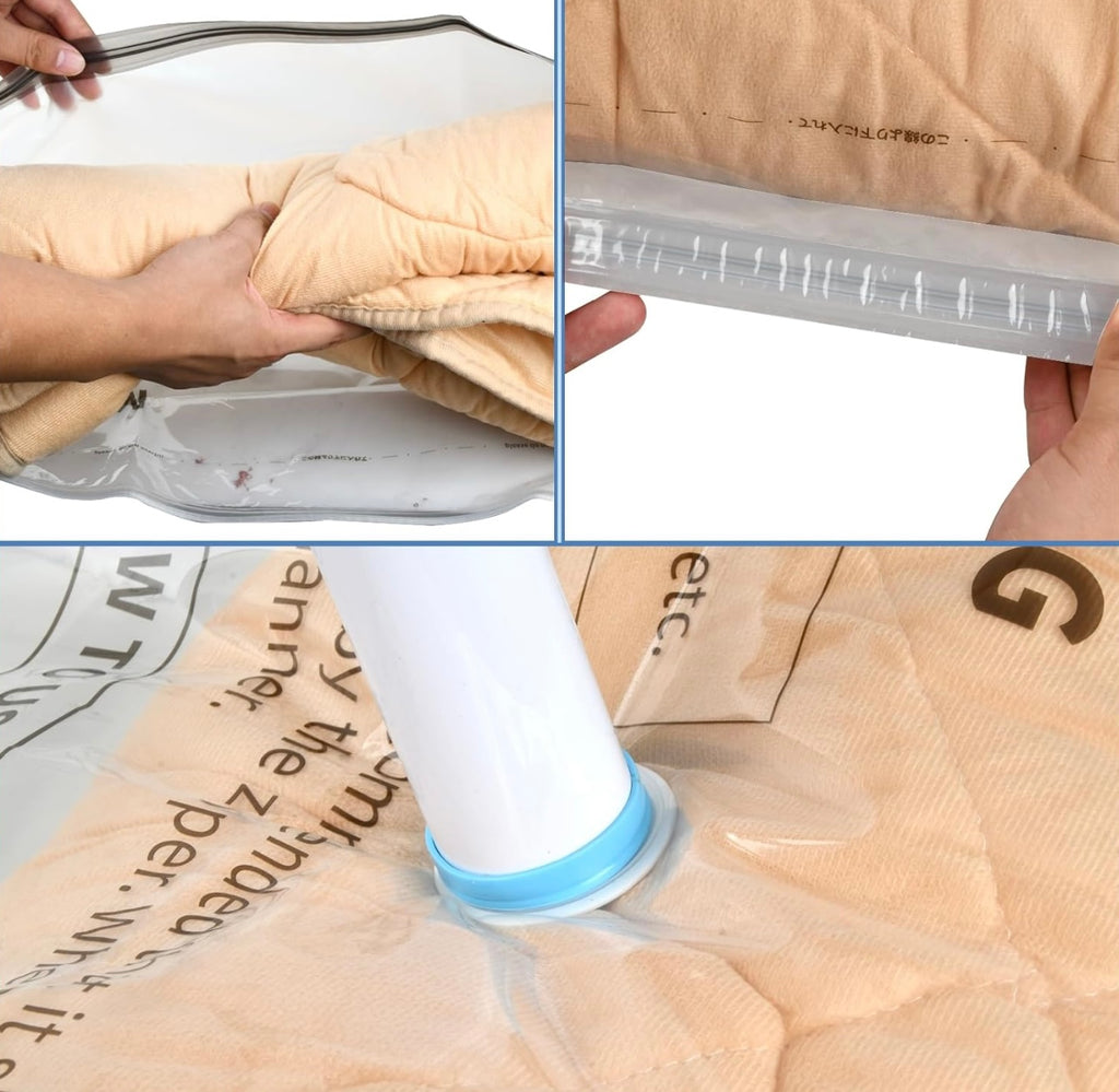 Volumoon Vacuum Storage Bags, 4-Pack Vacuum Compression Storage Bags, 100x80cm, with Airtight Valve and Hand Pump, Vacuum Bags for Storing Clothes, Comforters and Blankets, Bedding