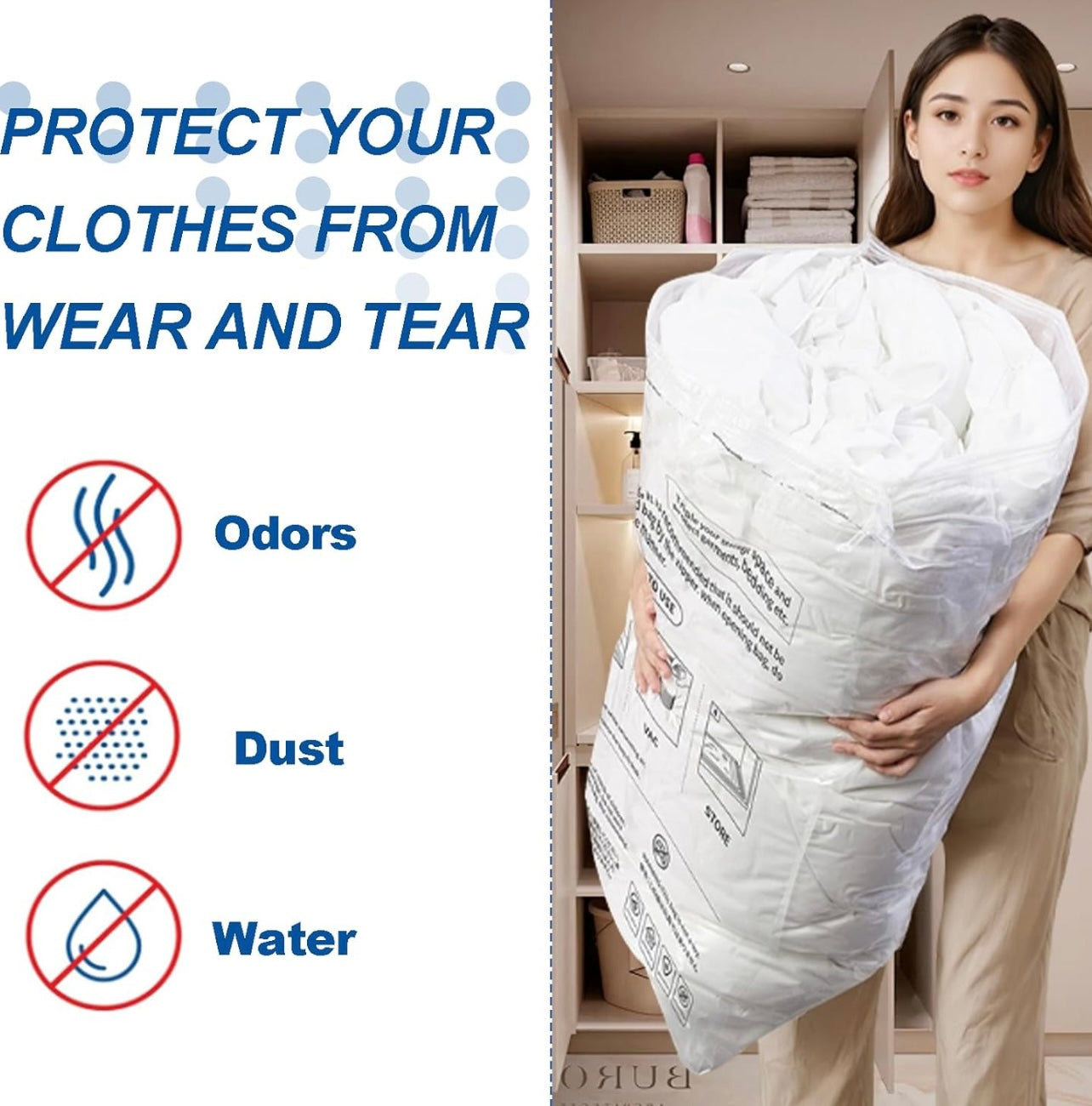 Volumoon Vacuum Storage Bags, 4-Pack Vacuum Compression Storage Bags, 100x80cm, with Airtight Valve and Hand Pump, Vacuum Bags for Storing Clothes, Comforters and Blankets, Bedding