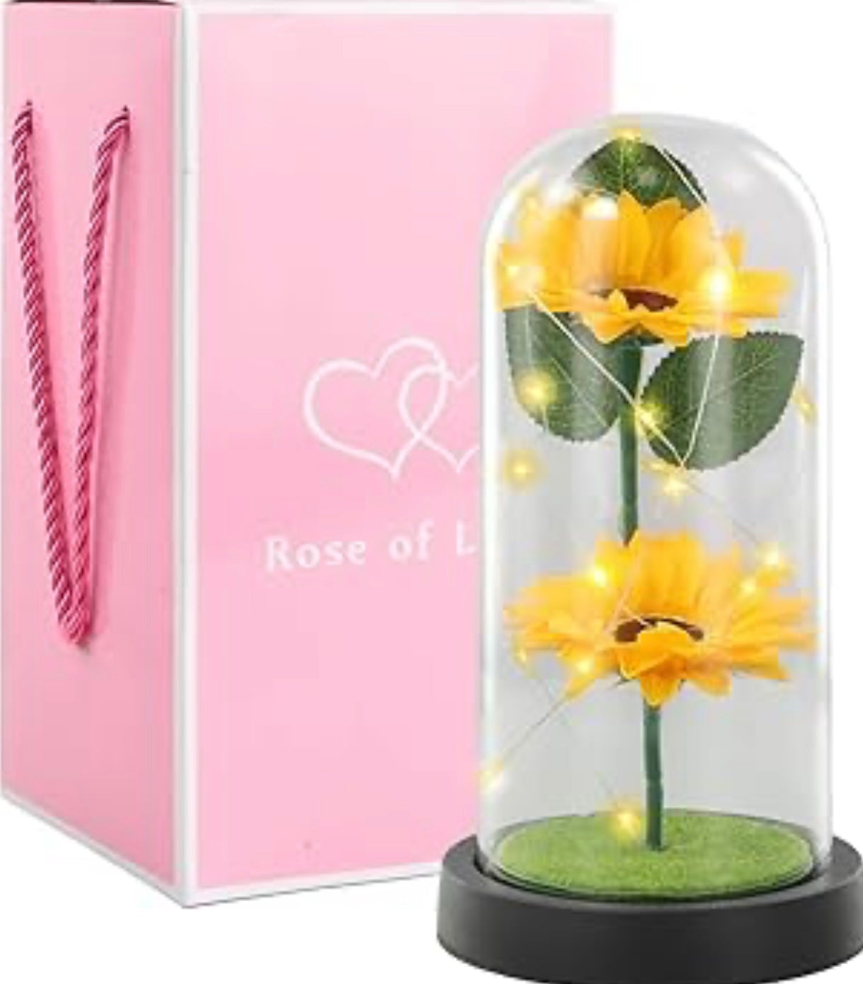 Jinlaili Sunflower gifts for women mother grandma eternal flower with LED in glass dome, flower gifts for mom, wife, unique eternal gift for wedding, anniversary,