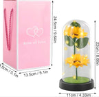 Jinlaili Sunflower gifts for women mother grandma eternal flower with LED in glass dome, flower gifts for mom, wife, unique eternal gift for wedding, anniversary,