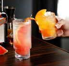 set of 6 ribbed glasses, vintage glasses, highball glasses, premium iced coffee glasses, clear glasses, cocktail glasses, and elegant glassware suitable for water, juice, whiskey, and beer