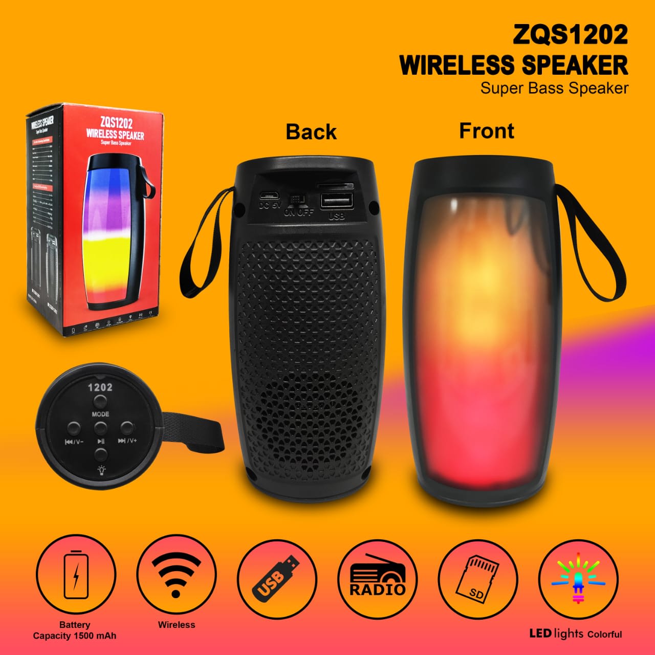 Speaker ZQS1202 Super Bass Bluetooth Portable Wireless 5W