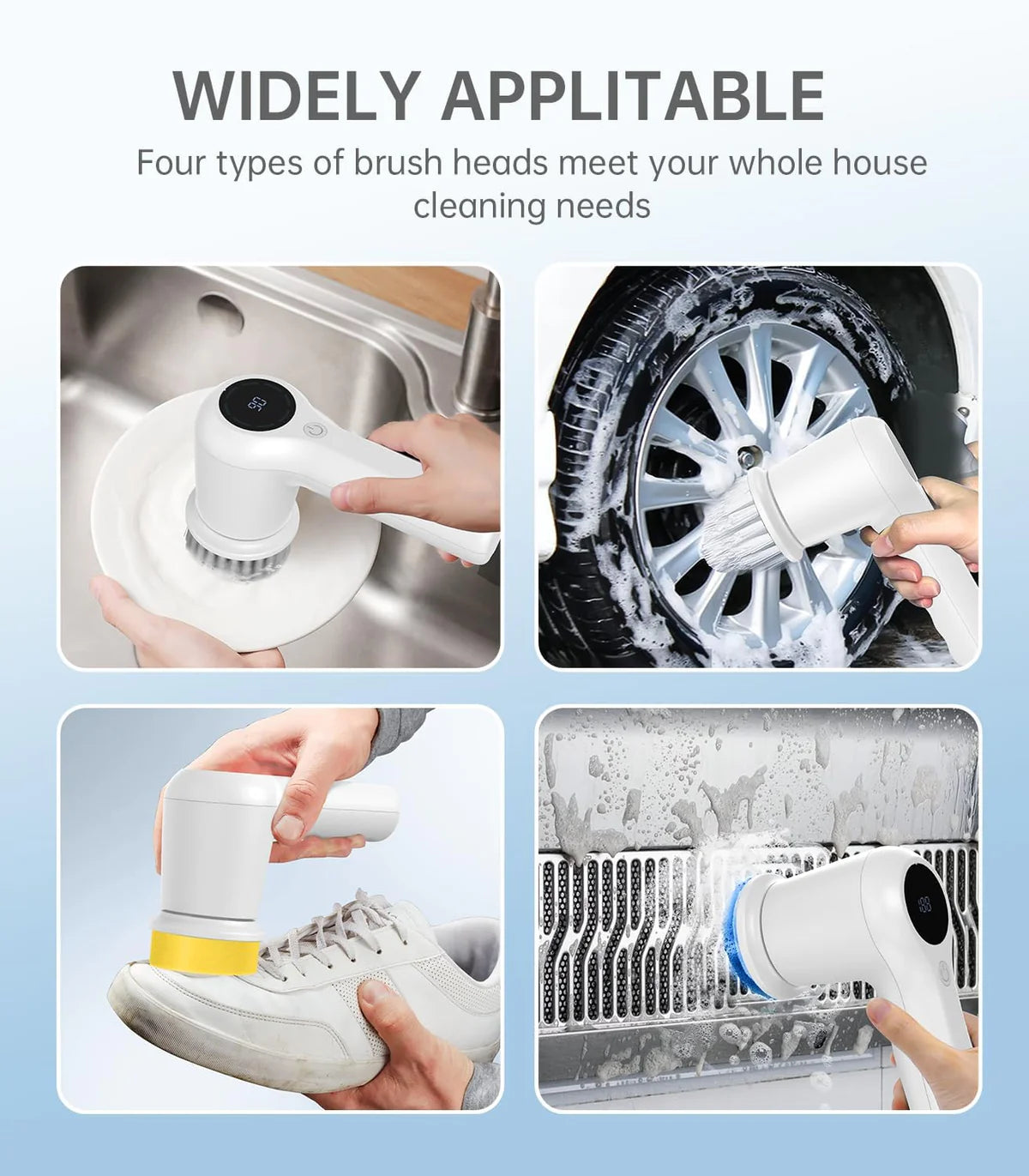 Bathroom Scrubber Handheld Rechargeable,5-in-1 Kitchen Cleaning Brush for Housekeeping with 5 Replacement Head&Cordless Electric Spin Scrubber for Tub/Tile/Sink/Wall/Limescale/Dish,in Box, 3.7V