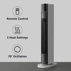 Amazon Basics ECO Oscillating Portable Tower Heater, 2 Fan Speeds, 3 Heat Settings, Timer and Remote Control, with UK plug, 2200W