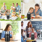 Food Flask, 750ml Vacuum Insulated Food Jar Stainless Steel Double Walled Vacuum Insulated Food Containers for Hot Cold Food, Kids and Adults Leakproof Soup Flask with Folding Spoon & Bag - Black