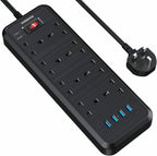 Extension Lead with 4 USB Slots, 8 Way Multi-Plug with 2M Extension Cord, 3250W Surge Protection Independent Switch Extension Cable, Wall Mounted Smart UK Power Socket for Home Office