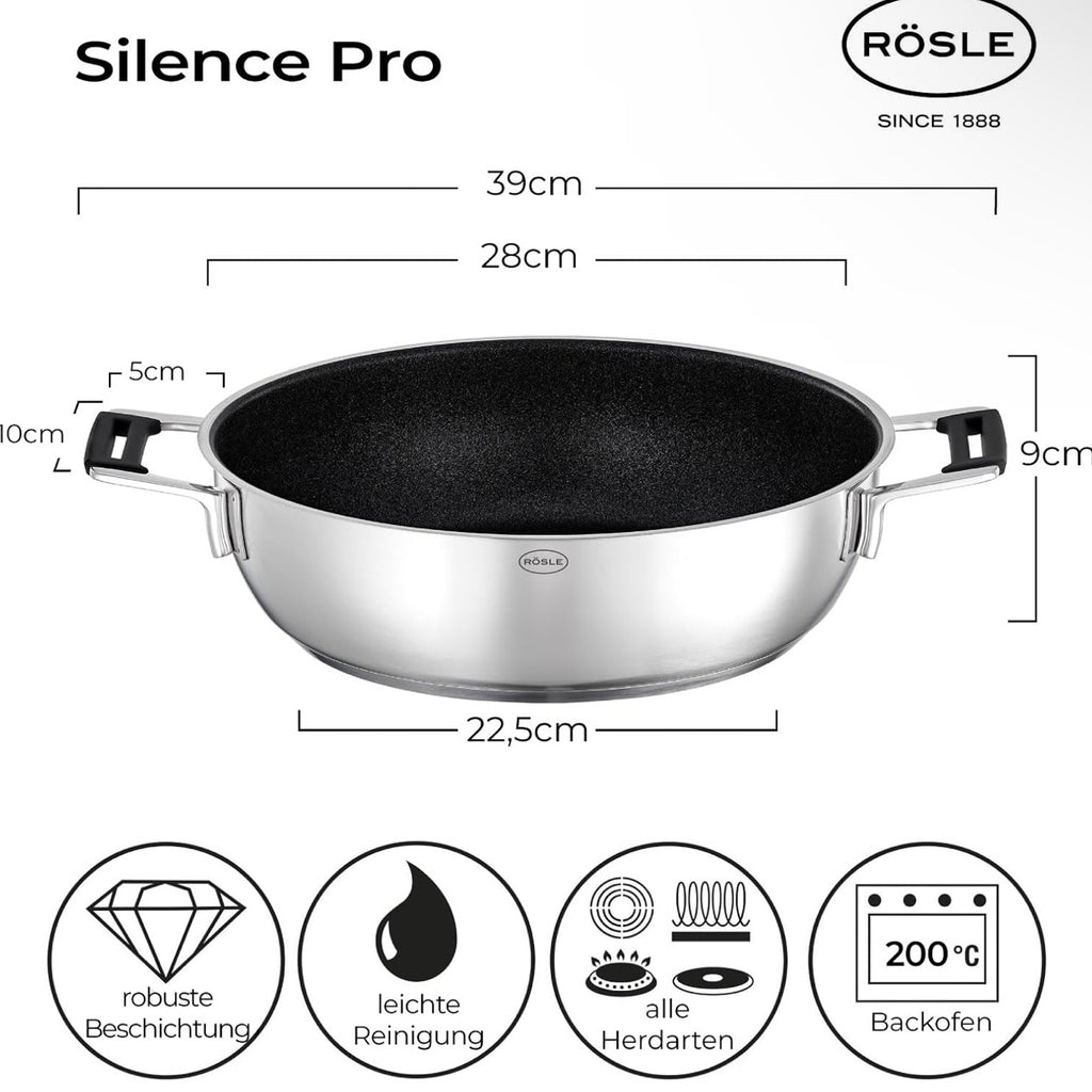 Pan & Lid Silence Pro Stainless Steel 28 cm Silver Black 4 Pcs
