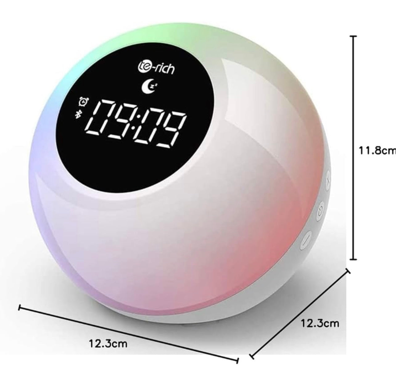 Te-Rich Rechargeable Alarm Clock with Bluetooth Speakers, Illuminated Alarm Clock, Portable with Touch Control, 10 Ringtones, 6 Hypnotic Sounds