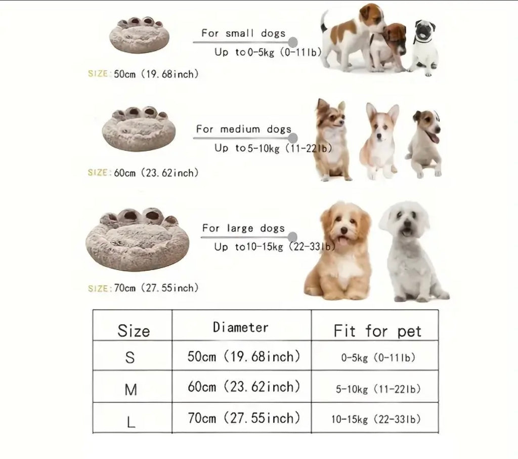 Plush Pet Cat Dog Beds Calming Non Slip Bear Paw Sleeping Cushion (Different Sizes Available)