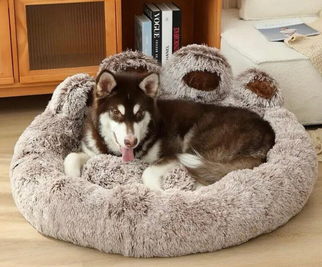 Plush Pet Cat Dog Beds Calming Non Slip Bear Paw Sleeping Cushion.