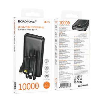 BOROFONE POWER BANK 10000MAH BJ79 CLEVER - USB - WITH TYPE C AND LIGHTNING CABLES BLACK