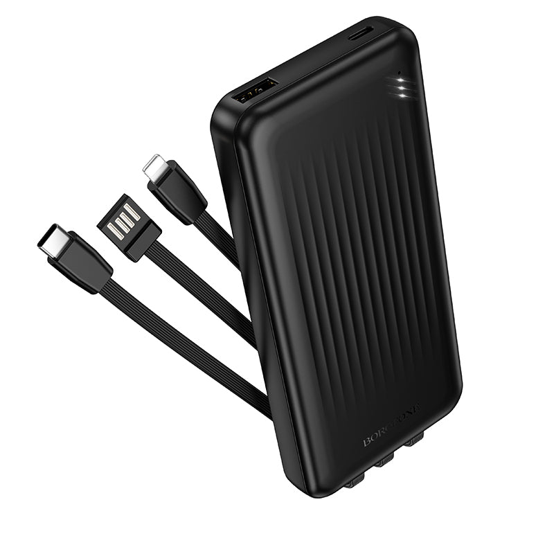 BOROFONE POWER BANK 10000MAH BJ79 CLEVER - USB - WITH TYPE C AND LIGHTNING CABLES BLACK